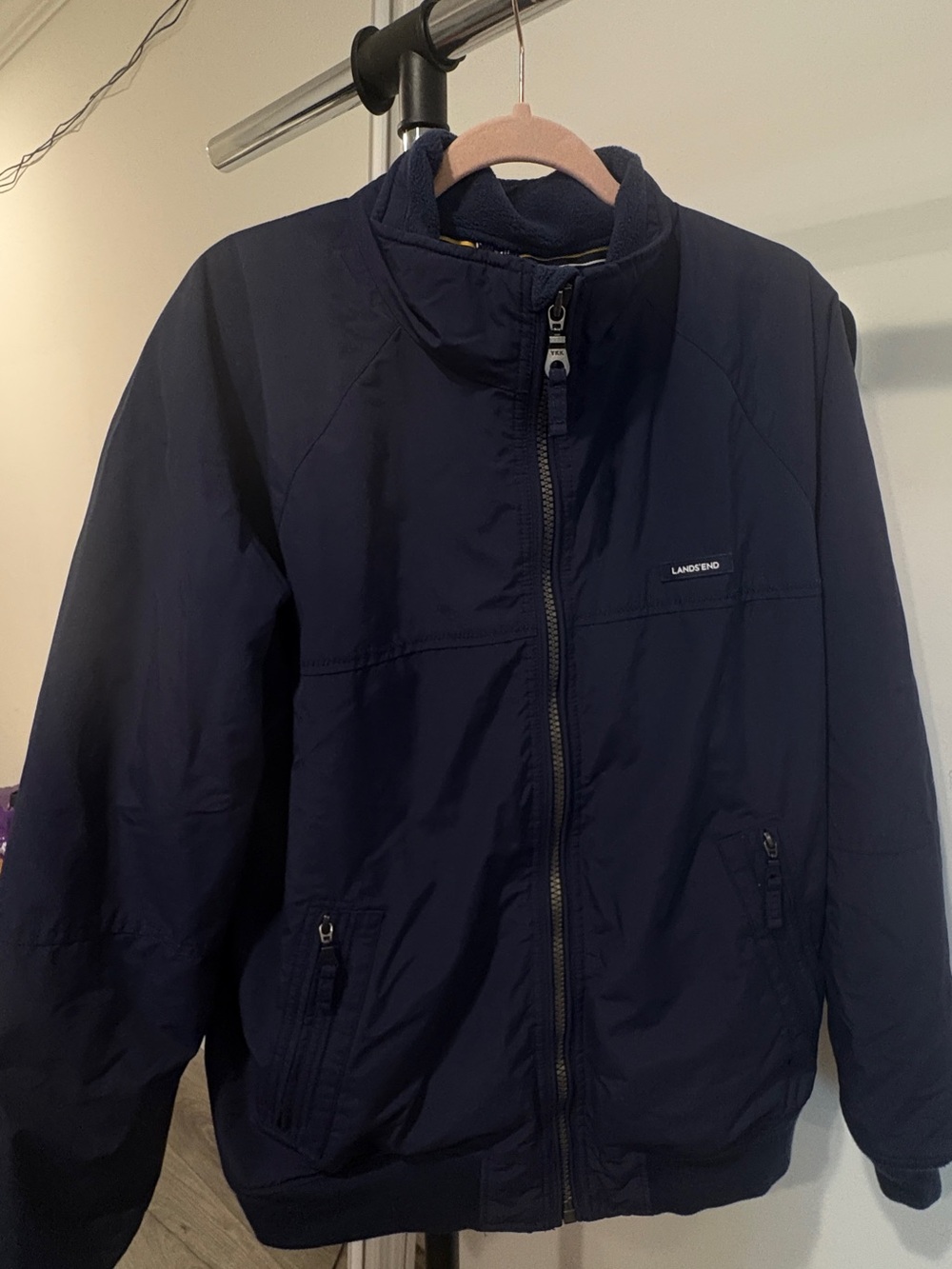 Lands' End Men's Dark Navy Zip-Up Windbreaker Jacket